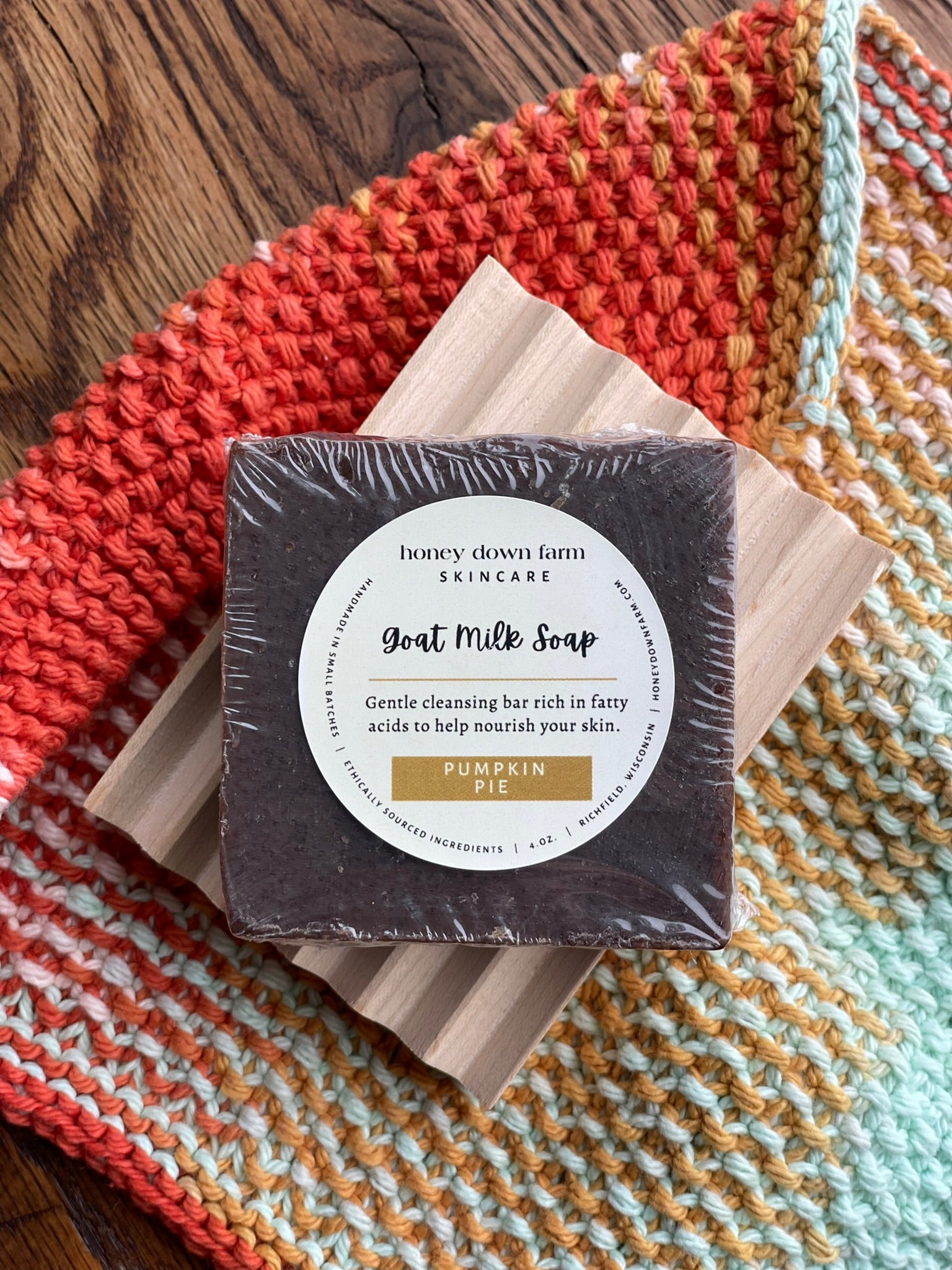 Goat Milk Soap Bar with tray and wash rag